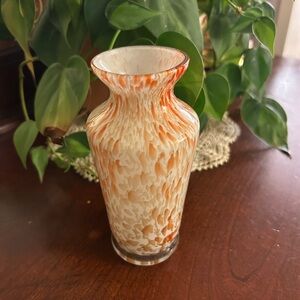 Murano Venetian Glass Orange & Milky White color Vase from Japan